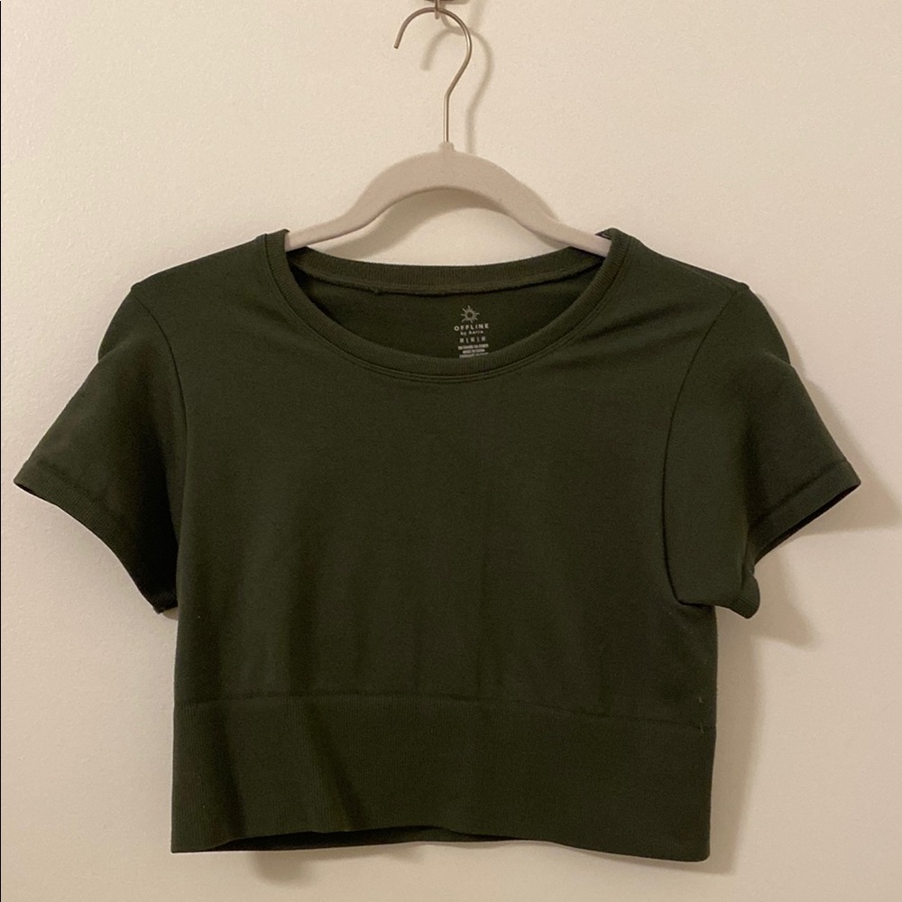 Aerie Green Boxy Crop T-Shirt Short Sleeve